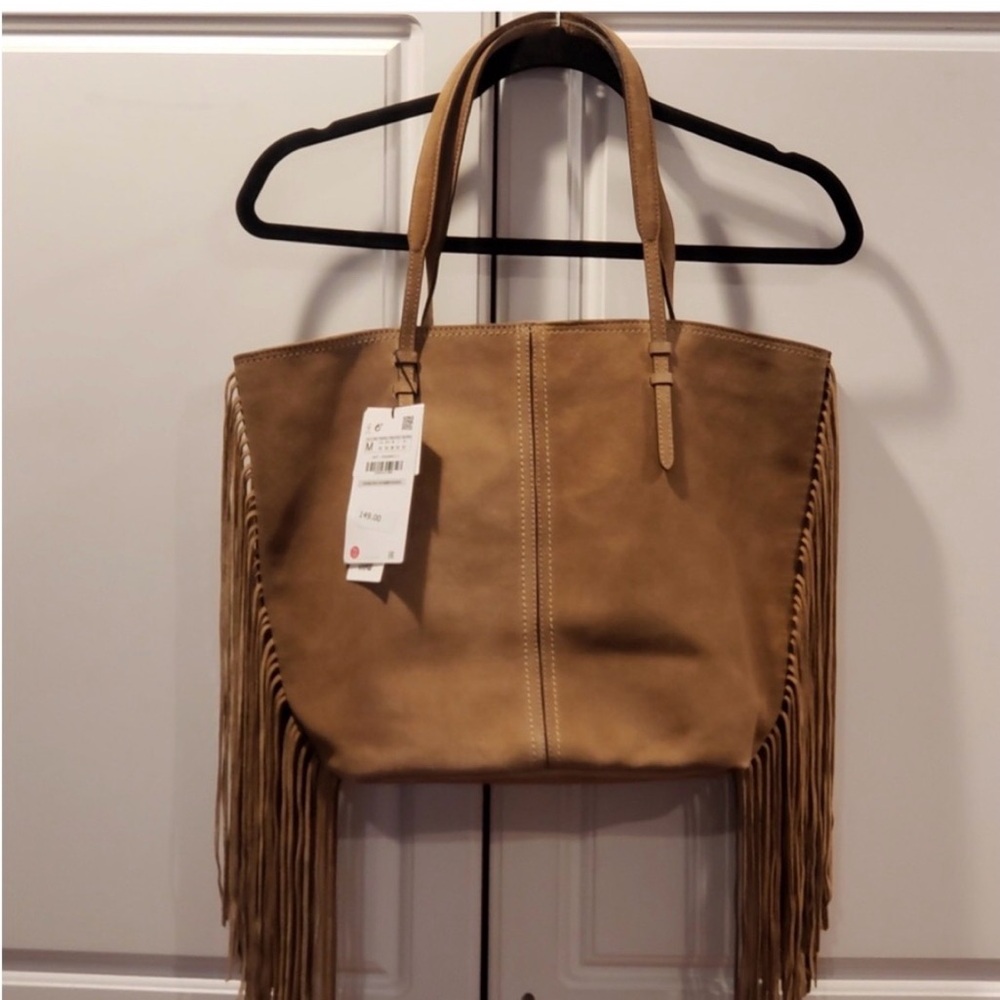 Zara Suede Fringe Tote in Taupe Brown - Picture 3 of 4